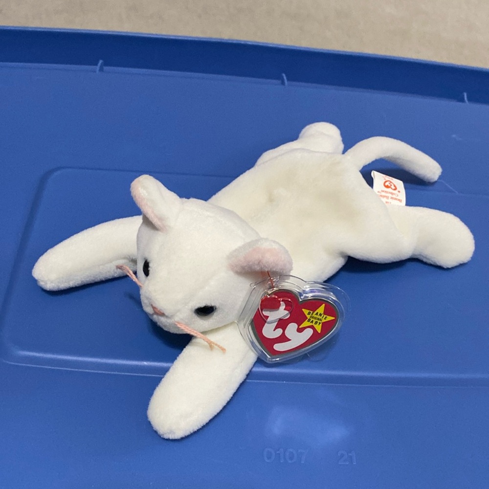 TY Beanie Baby, 1993 Vintage NWT, FLIP the White Cat Plush